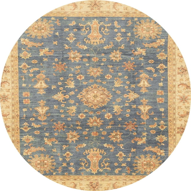 Ahgly Company Tapis d'Intérieur Ronds Abstraits Brun Amande Foncé de Style Oriental, 7 Pieds Rond