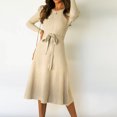 thumbnail image 3 of Vestido de mujer de corte A con cinturón vestido de punto acanalado vestido tipo suéter elegante y ajustado, 3 of 9