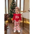 thumbnail image 4 of Cjfdfy Newborn Baby Girl Christmas Outfits Holly Jolly Print Long Sleeve Ruffle Romper Candy Print Flare Pants Headband 3Pcs Infant Cute My First Christmas Fall Winter Clothes 0-18M, 4 of 9