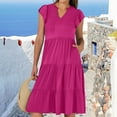 thumbnail image 2 of WILLBEST Robes Noires Sexy pour Femmes Robe d'Été à Manches à Volants Col en V Midi Mode 2024 Coupe Décontractée Fluide Robe de Plage Bohème, 2 of 7