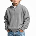 thumbnail image 2 of DJDLJWCJ Big Boys Zip Up Jacket Stand Collar Solid Color Long Sleeve Casual Sweatshirt Waffle Knit Outerwear for Fall Winter Gray Size 13, 2 of 9