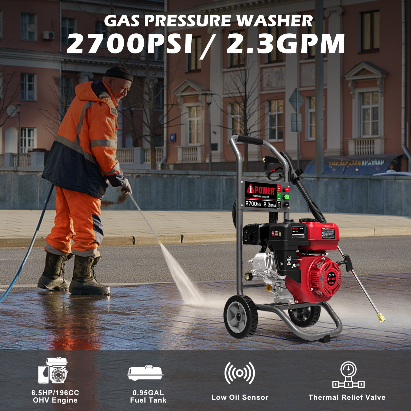 A-iPower 2700 PSI at 2.3 GPM 196cc 4-Cycle OHV Gas Powered Cold Water Pressure Washer - 1