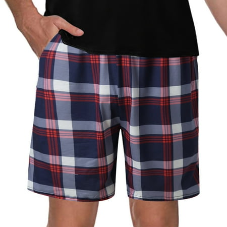 

Mens Pajamas Fashion Casual Plaid Printed Elastic Waist Shorts Home Pants Pajamas