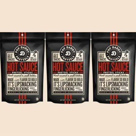 Pop Daddy Pretzels Sticks Hot Sauce, 7.5oz Bags, Pack of 3
