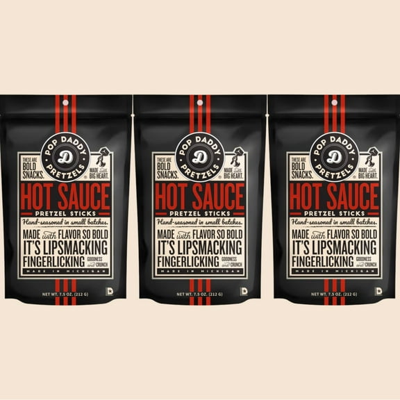 Pop Daddy Pretzels Sticks Hot Sauce, 7.5oz Bags, Pack of 3