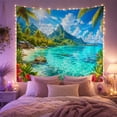 thumbnail image 2 of Turquoise Lagoon With Mountain and Palm Fronds, Cheerful Coastal Style for Beach Lovers, Tropical Wall Art, Housewarming Gift, Tapestry Wall Hanging for Bedroom and Living Room, 2 of 7