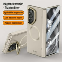 Dteck Magnetic Mag Safe Case for Samsun Galaxy Z Fold 6,Luxury PC Slim Case Built-in Screen Protector Case Metal Lens Stand Cover for Galaxy Z Fold 6 5G,Titanium