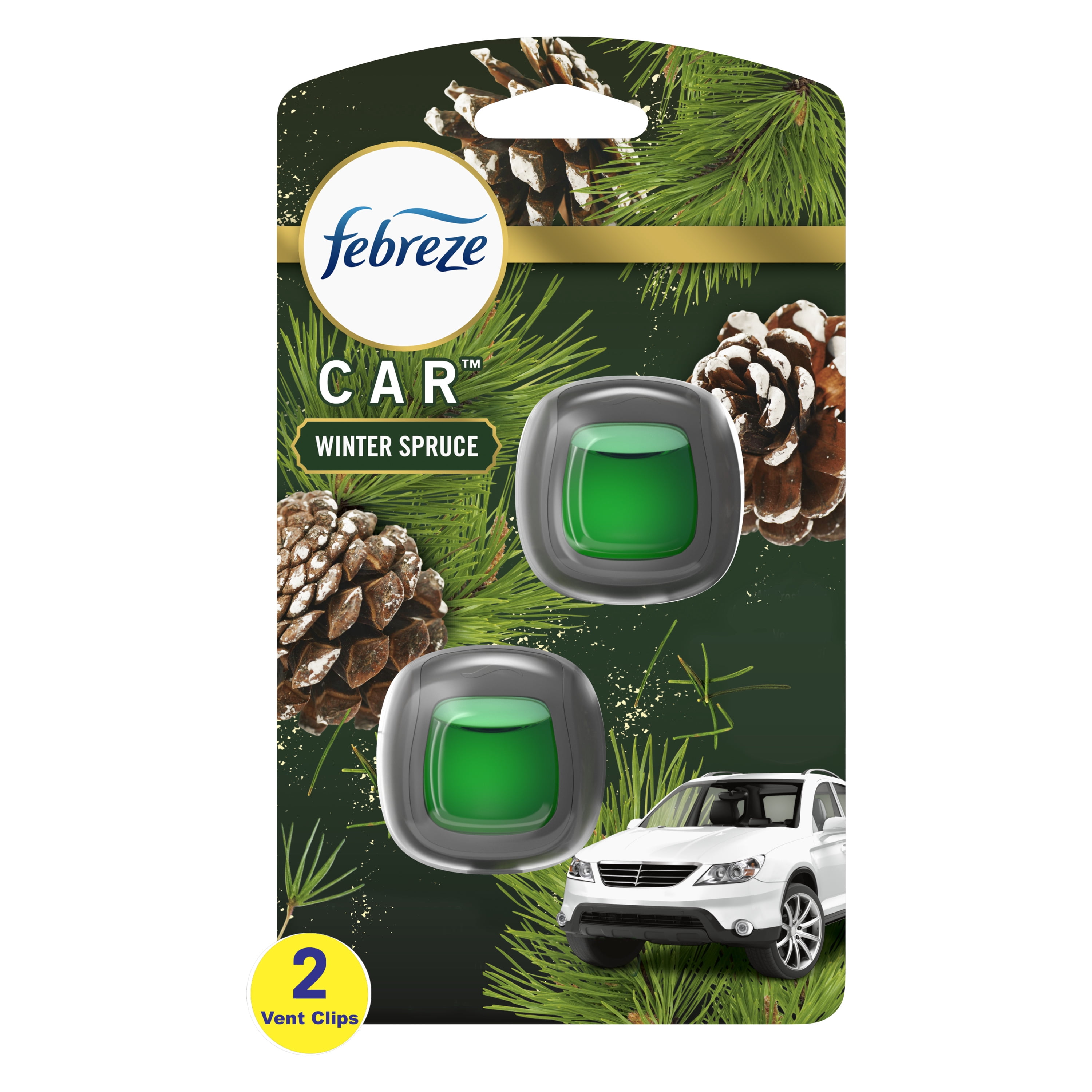 Febreze Car Air Freshener Vent Clip, Winter Spruce, 2 Count