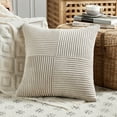 thumbnail image 3 of Fancy Homi 2 Packs Neutral Taupe Decorative Throw Pillow Covers 22x22 Inch for Living Room Couch Bed Sofa, Rustic Farmhouse Boho Home Decor, Soft Corss Corduroy Patchwork Accent Cushion Case 55x55 cm, 3 of 8