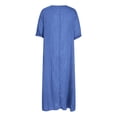 thumbnail image 5 of ClodeEU Women's Linen Blend V Neck Short Sleeve Midi Dress,Lightweight Casual Loose Fit Summer Dress Blue,Women's Plus L, 5 of 8