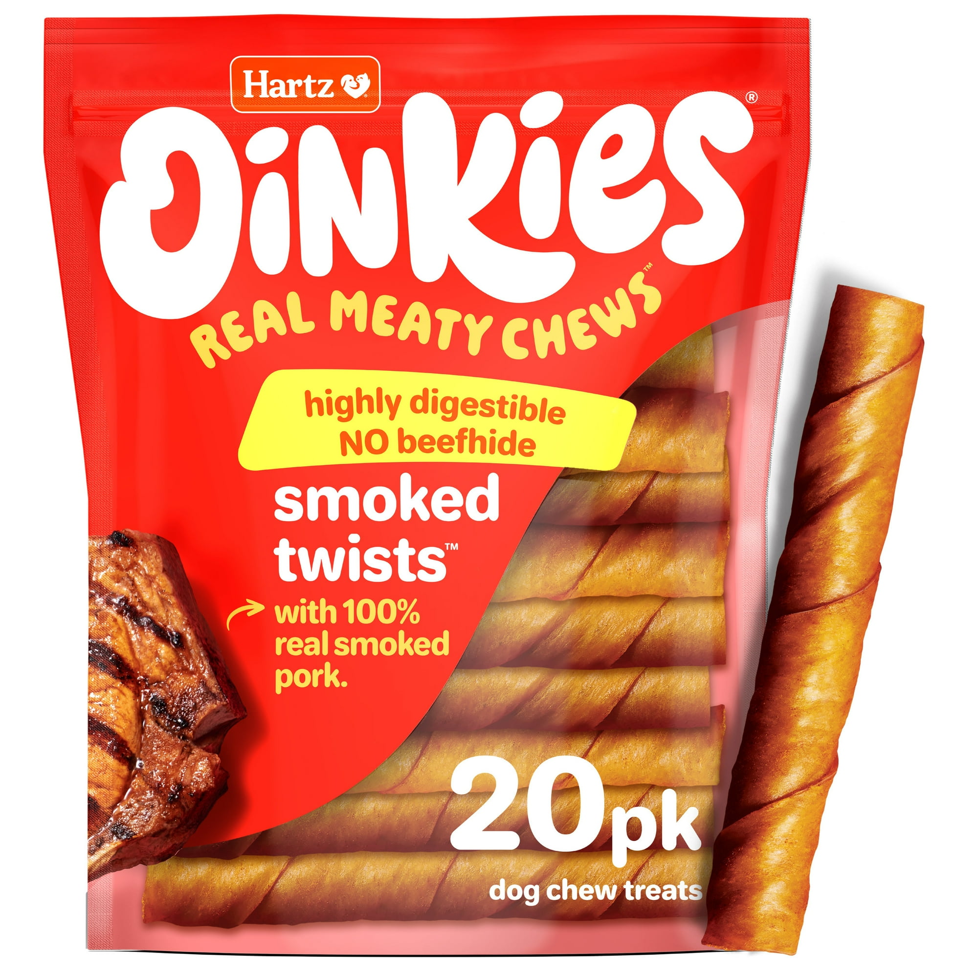Hartz Oinkies Smoked Pig Skin Twists 20 Pack