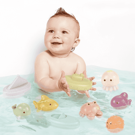 AMCHSURI 9Pcs Mold Free Bath Toys -No Hole Ocean Animals for Toddler 6-12M,  Baby Tub Set Gift