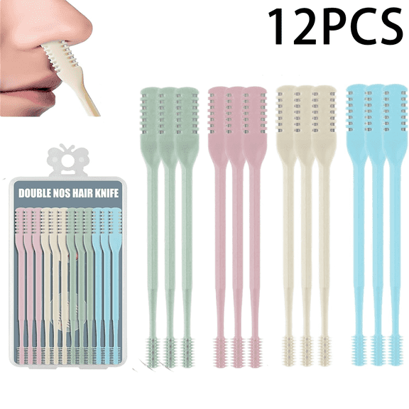 12Pcs Nose Hair Trimmer，2-in-1 Nasal Hair Cutter，Upgraded Manual 360° Rotating Nostril Hair Removal Tool Double Sided Nose Hair Blade for Women Men Personal Cleaning