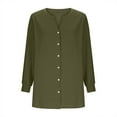 thumbnail image 6 of Plus Size Long Dresses for Fall Women's Summer And Linen Solid Color Long Sleeved V-neck Button Up Dress Green M, 6 of 6