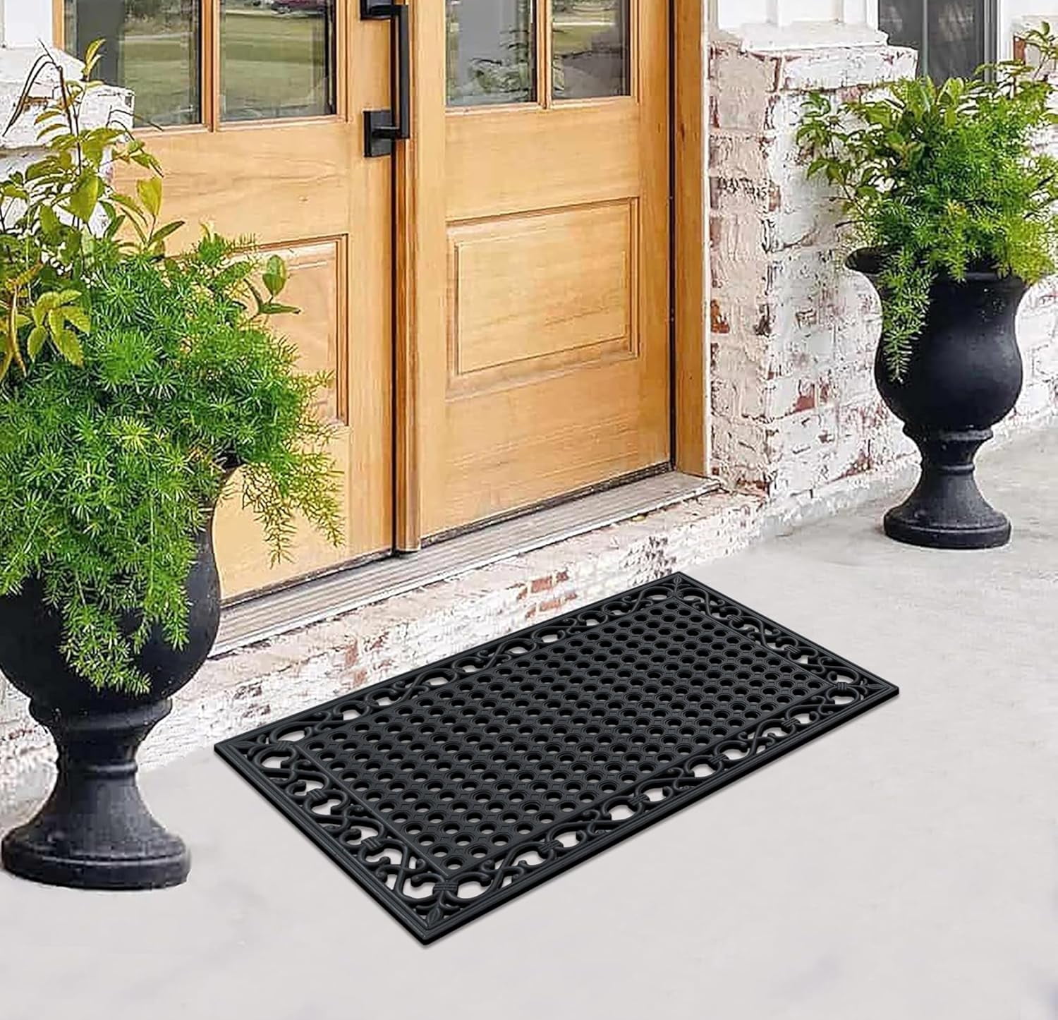 A1HC Natural Rubber Outdoor Doormat 24"x36", Heavy Duty Entryway Mat for Outside, Scrapes Dirt, Easy to Clean, Durable Front Door Mats for Patio, Porch, or Busy Areas