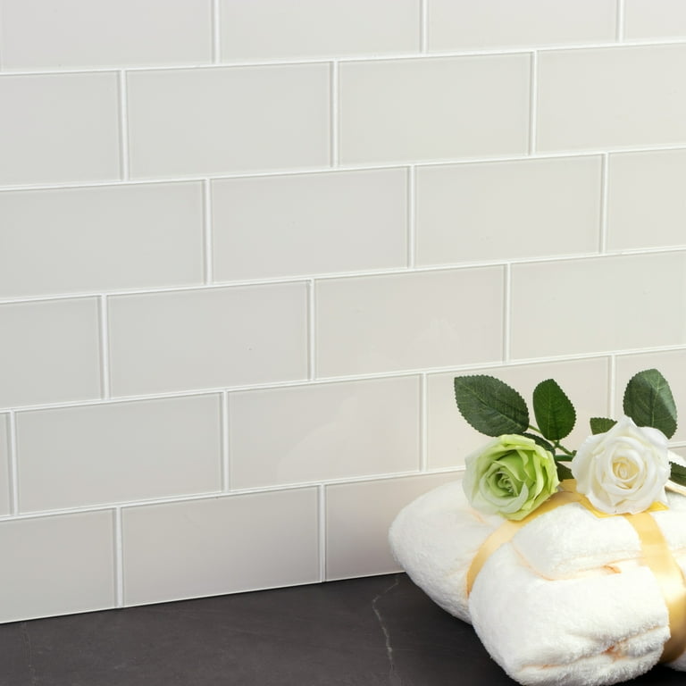 WS Tiles Peel Stick Ivory 3 in. x 6 in. Individual Glass