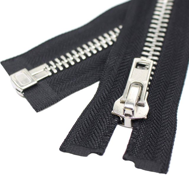 YaHoGa #10 Cremallera separadora plateada de 24 pulgadas, cremallera grande de metal con dientes en Y, cremalleras metálicas negras resistentes para chaquetas, abrigos de costura, manualidades (24 pul