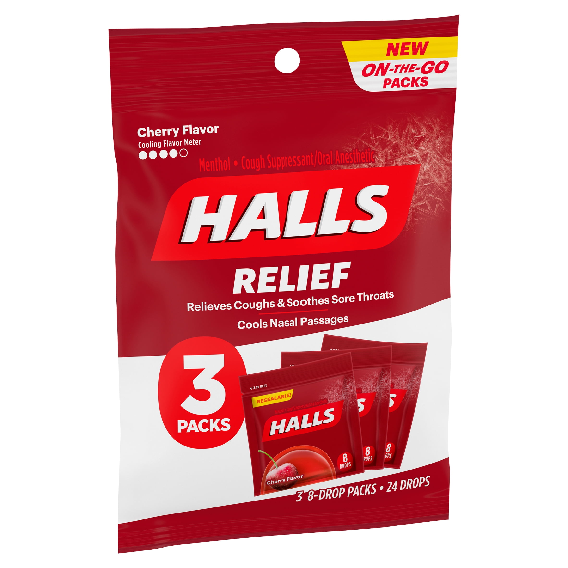Halls Relief Cherry Flavor Drops, 8 count, 3 pack