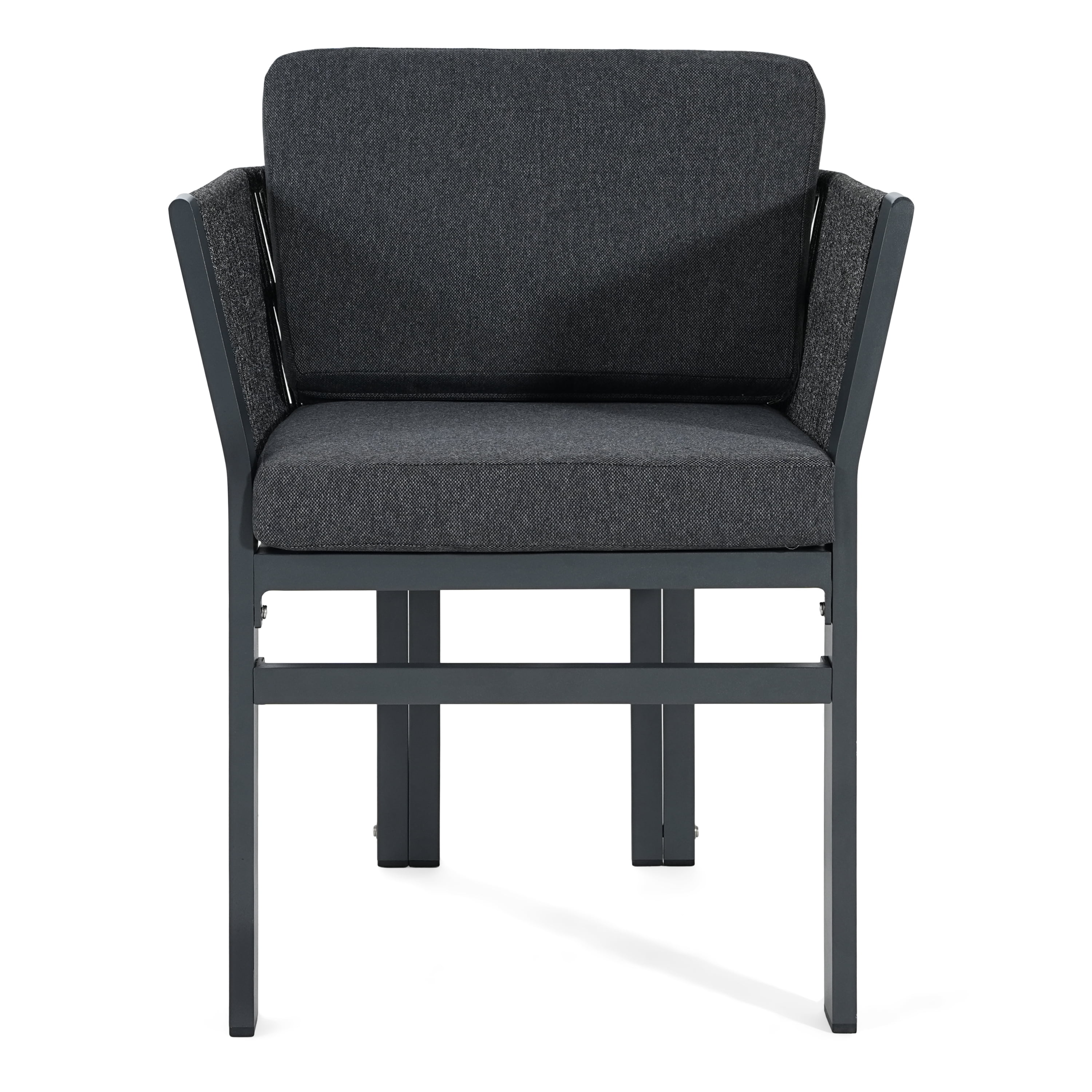 Outdoor Dining Chair Set of 2, Grey Aluminum Frame with Grey Cushion All-Weather Patio Seating, Grey