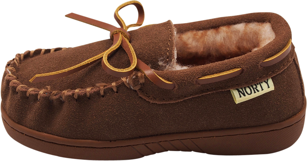 NORTY Toddler Boys Girls Unisex Suede Leather Moccasin Slippers Chestnut Brown - image 3 of 4