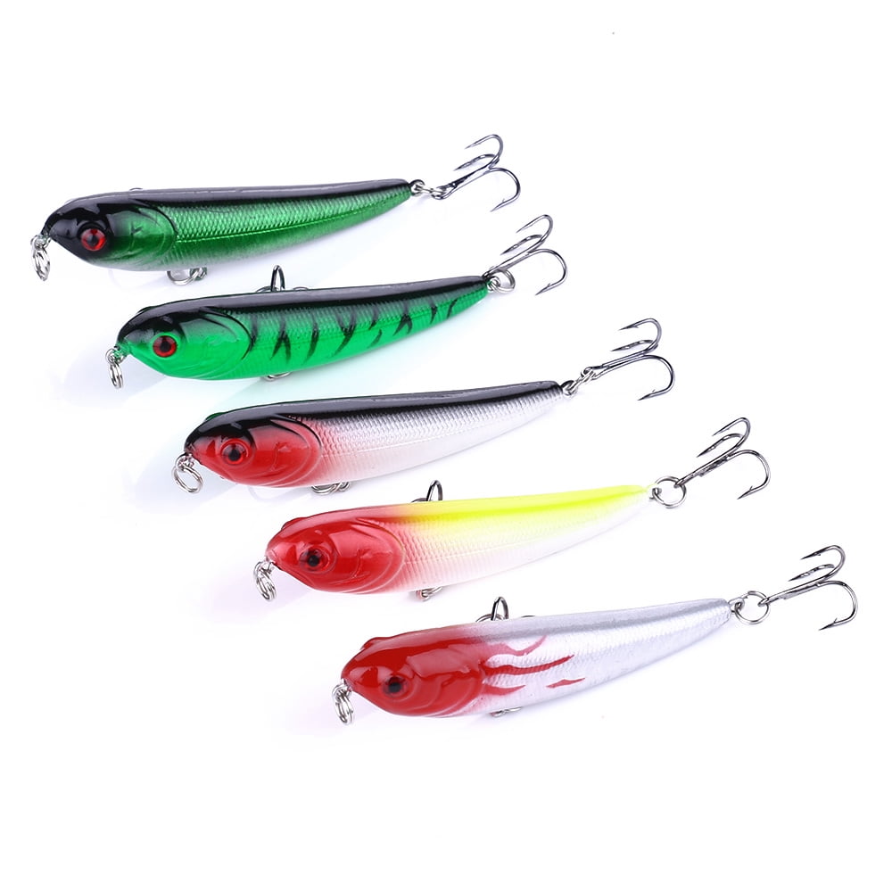 HENGJIA 5PCS Fishing Lures, Pencil Plopper Fishing Lures for Bass Catfish Pike Perch, Topwater Fishing Lures with Floating Minnow Pencil Popper Bass Bait for Freshwater or Saltwater