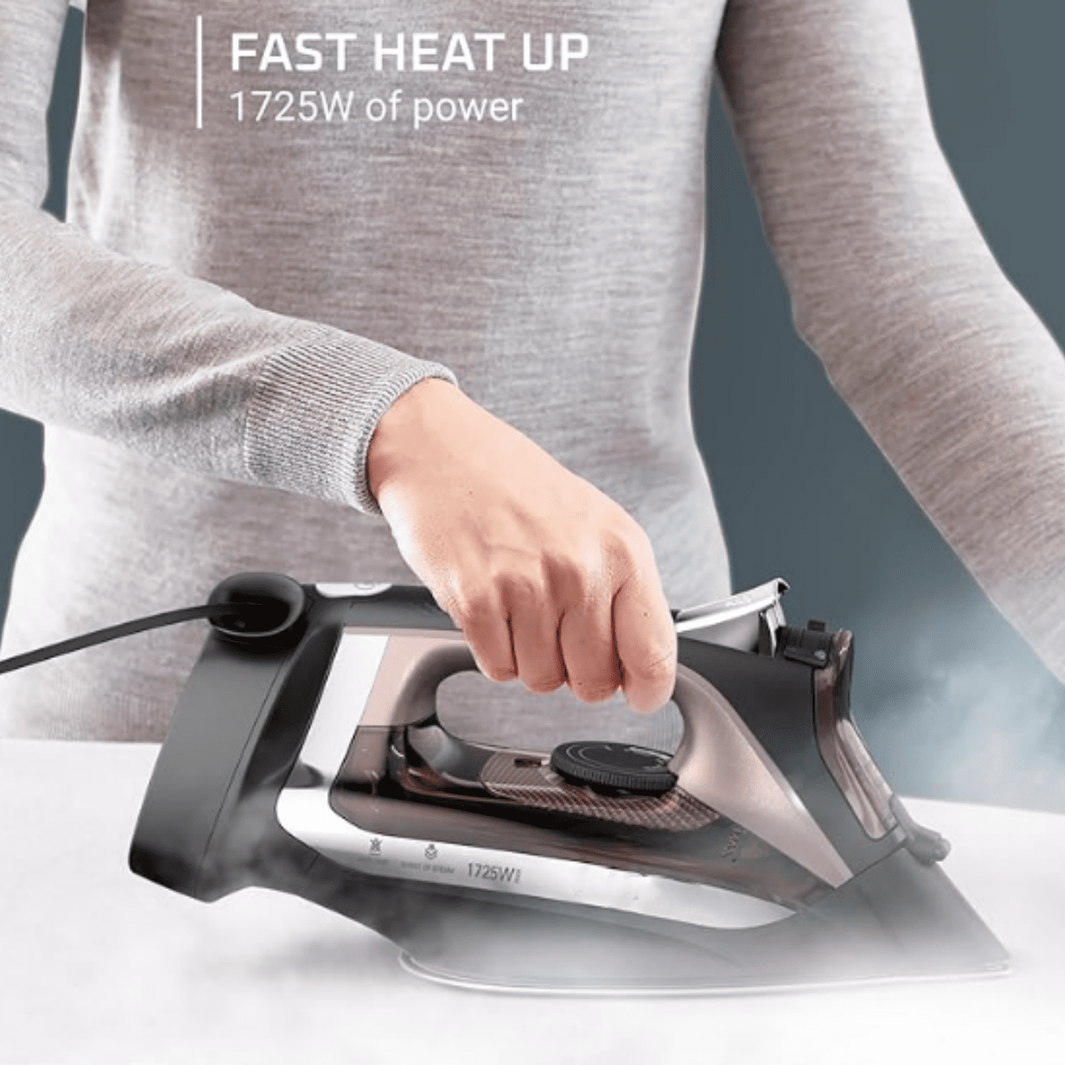 Stainless Steel Soleplate Steam Iron with Retractable Cord, Powerful Steam Diffusion, Auto-Off and Anti-Drip, 1725 Watts, Black Clothes Iron, DW2459