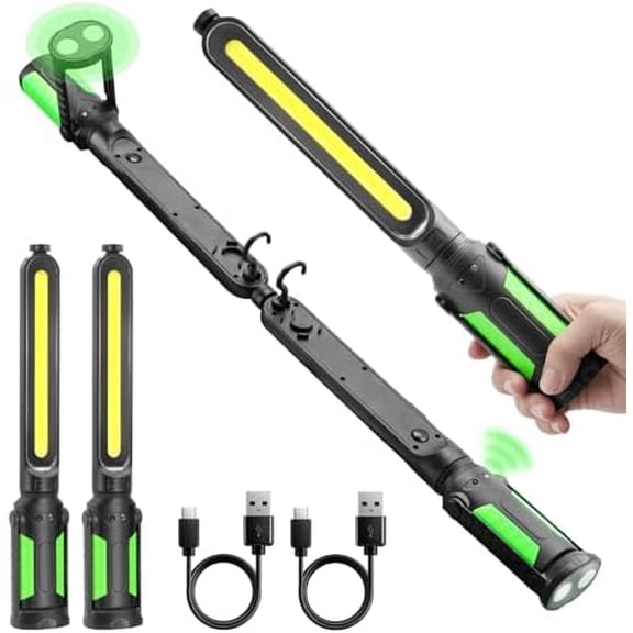 Rechargeable Mechanic Light, Single or Dual Use Underhood Work Light with Magnet and Sensor, 2400LM Cordless Car Hood Light for Auto, Inspection, Workshop, Garage, Emergency (2 Pack)