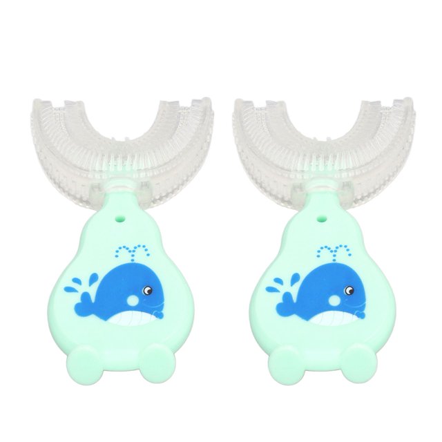 Nitdler 2 PCS CBRUSH EN Forma de U Food Grado de Alimentos Manual de Silicona Blando Cepillo de Dientes 360 Grados de Limpieza Oral para Bebé