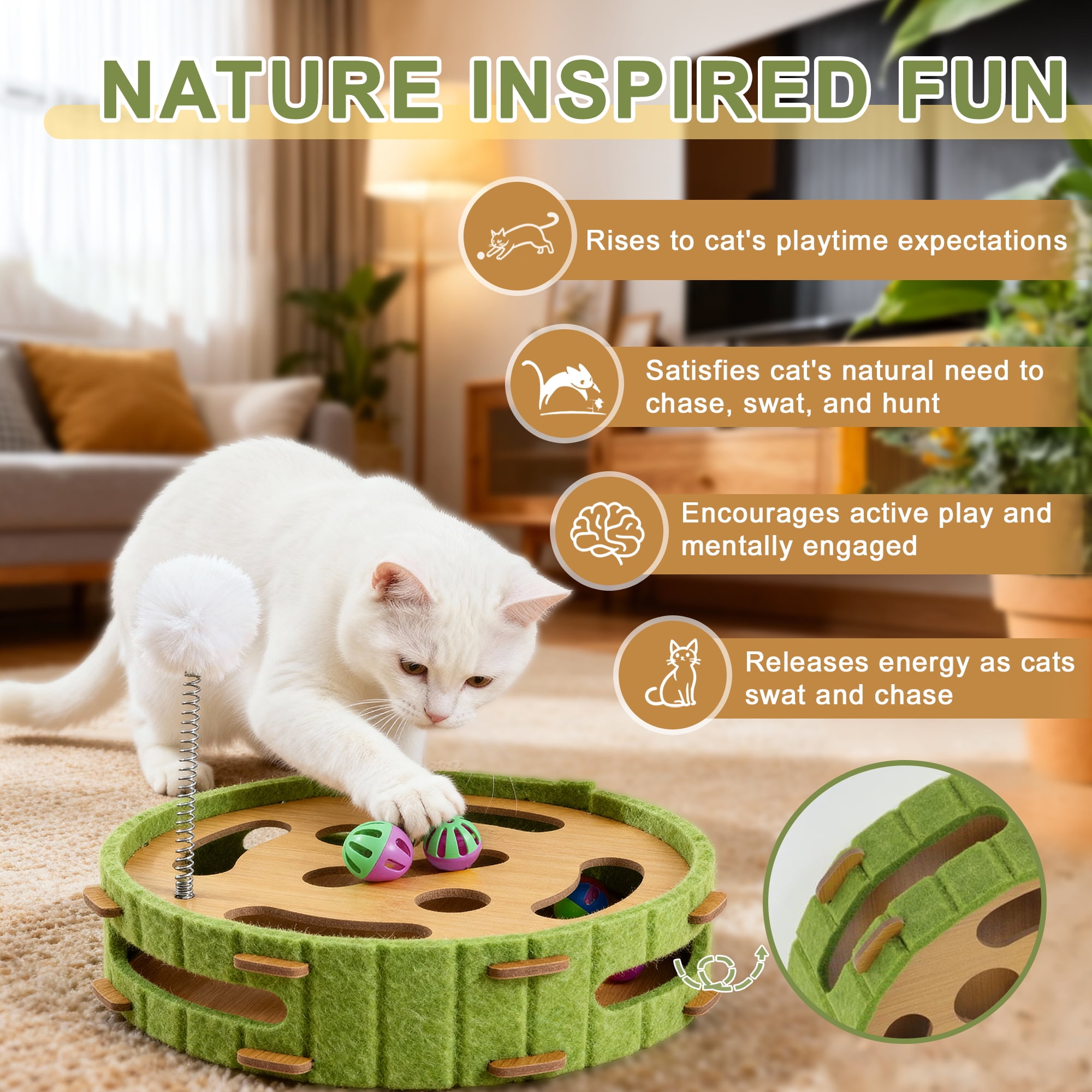 Unique Bargains Interactive Cat Toy Puzzle Toys for Indoor Felt Maze Box Cat Toys Mental Stimulation and Entertainment Circle Green 1 Set
