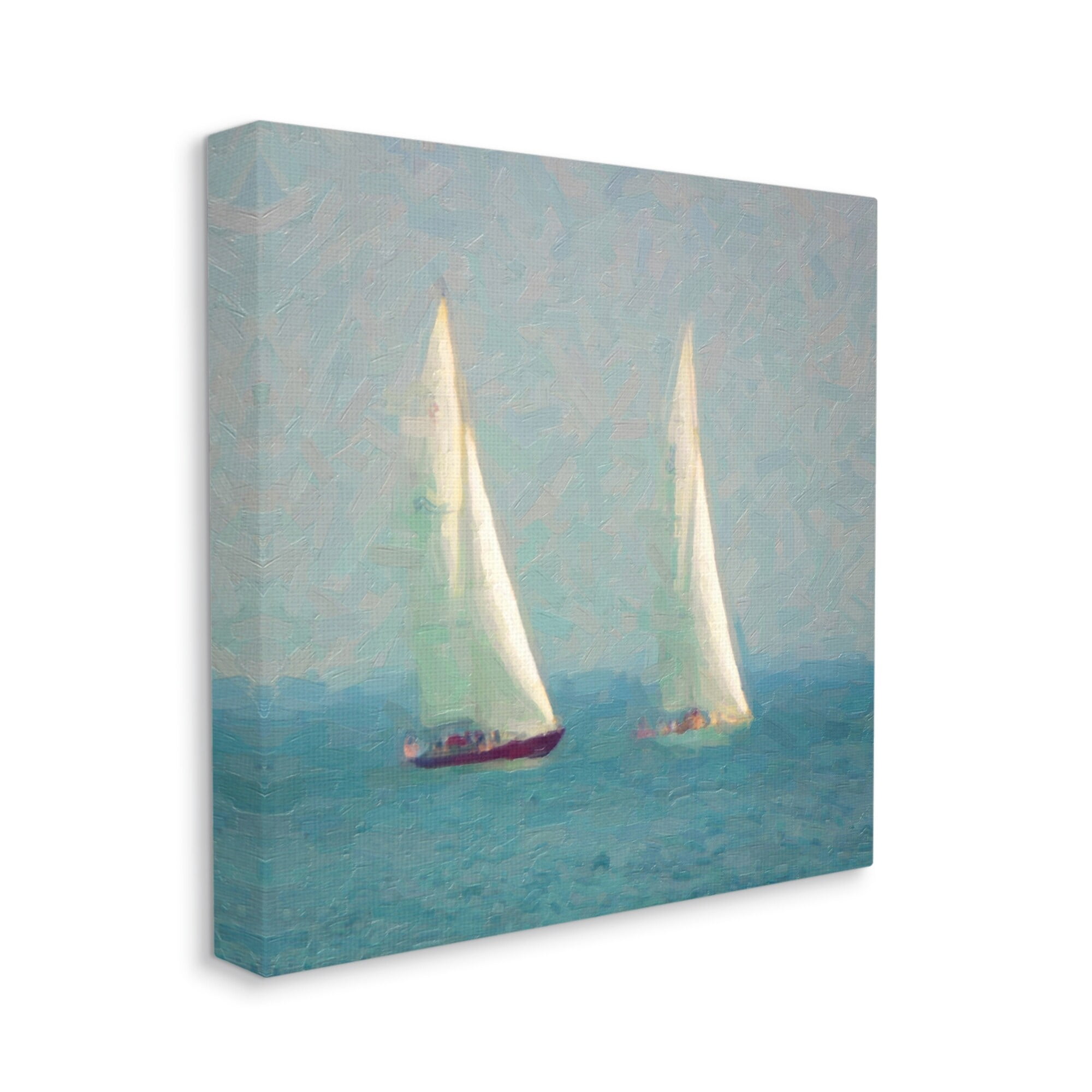 Stupell Industries Two Sailboats Floating Foggy Ocean Weather Painting Painting Gallery Wrapped Canvas Print Wall Art, Design by Graffitee Studios