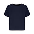 thumbnail image 5 of Olyvenn Stylish Women's Linen Shirts Plus Size Short Sleeve Cotton Blouses Casual Loose Crew Neck Solid Boxy Tunics Top Navy 12, 5 of 6