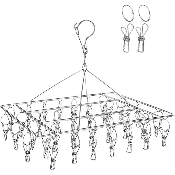 DUOFIRE Stainless Steel Clothes Drying Racks | Laundry Drip Hanger for Drying Clothes, Towels, Underwear, Lingerie, Socks (36-Clip)
