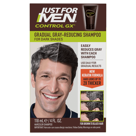 Just For Men Control GX Grey Reducing Shampoo, Gradual Hair Color with Keratin for Stronger Thicker and Healthier Hair, 4 fl oz - Pack of 1 (Packaging May Vary)