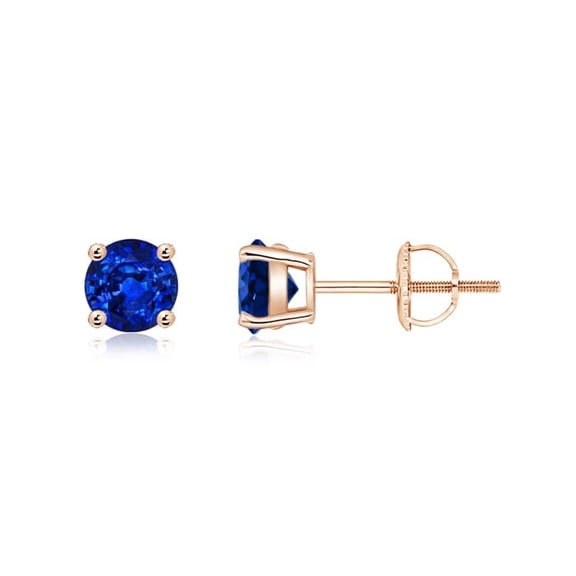 ANGARA Natural Basket-Set Round 1.2 ct Blue Sapphire Studs in 14K Rose Gold for Women (Size-5mm) | September Birthstone, Birthday, Anniversary, Jewelry Gift for Women | Natural Blue Sapphire Earrings