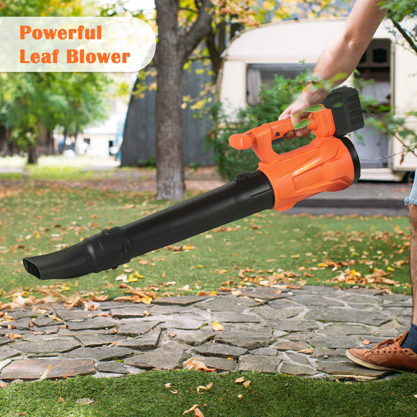 24V Cordless Leaf Blower, 540 CFM Electric Leaf Blower for Lawn Care, 12000rpm and 6 Speeds with Battery, Fast Charger, Orange