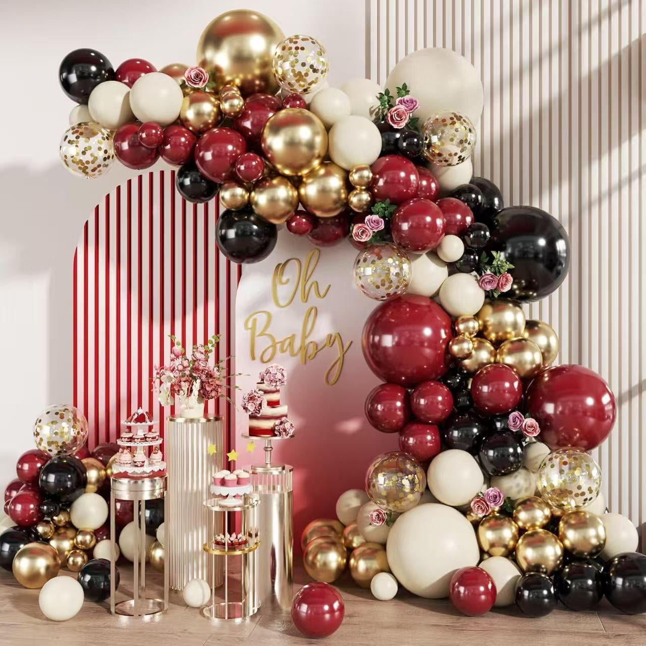 WODJR 147Pcs Burgundy Balloon Garland Wedding Party Decorations Burgundy Sand White Black Metallic Gold Balloon Confetti Balloons Wedding Balloon Garland for Maroon Wedding Valentines Day Birthday