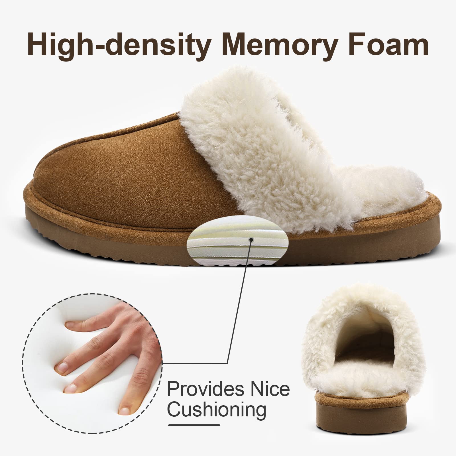 Litfun Women's Fuzzy Memory Foam Slippers, Brown photo 3