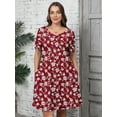 thumbnail image 4 of SHOWMALL Women's Plus Summer Dresses Short Sleeves Floral Casual Midi Dress with Pockets 2X Red Vintage Floral, 4 of 6