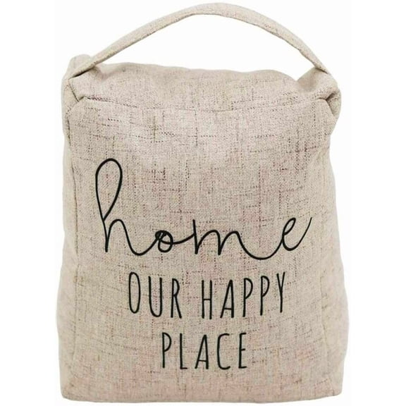 Parisloft Home Our Happy Place Fabric Door Stop with Handle, Decorative Weighted Door Stopper for Bedroom, Living Room, Exterior Doors