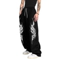 thumbnail image 4 of CONZONE Men's Baggy Sweatpants Gothic Wide Leg Pants for Men Trendy Elastic Waist Graphic Y2K Soft Streetwear Joggers With Pocket, 4 of 6