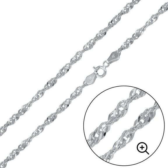Sterling Silver 925 High Polished Singapore 040 Chain 2.4mm Made in Italy 24" Jewelry Female Unisex