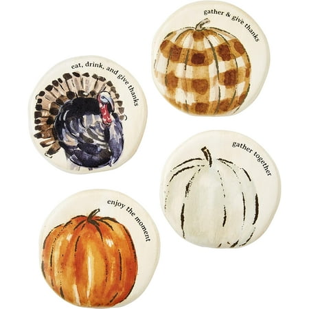 

Thanksgiving Coaster And Holder Set White 4 Dia