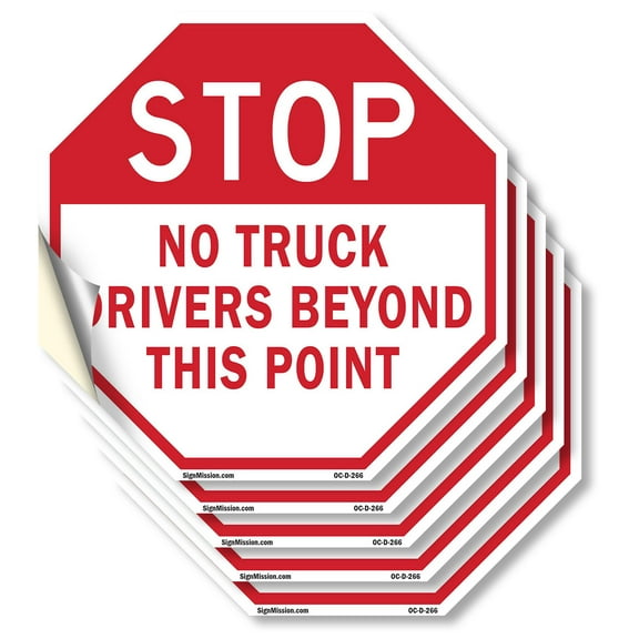 Stop No Truck Drivers Beyond This Point (5 Pack) 4 inch X 4 inch Octagon Vinyl Label Decal Sticker Weather Resistant, UV Protected for Workplace, Made in the USA