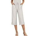 thumbnail image 3 of Womens Elastic High Waist Capri Pants Summer Casual Loose Fit Capris Wide Leg Cotton Linen Pants, 3 of 9