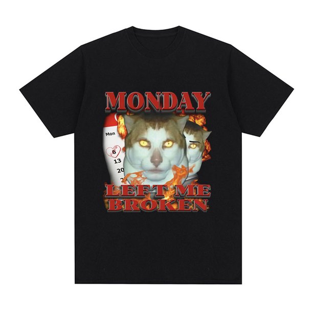 Camiseta gráfica divertida "Lunes me dejó roto" para hombre, de algodón, informal, de manga corta, vintage, de gran tamaño.