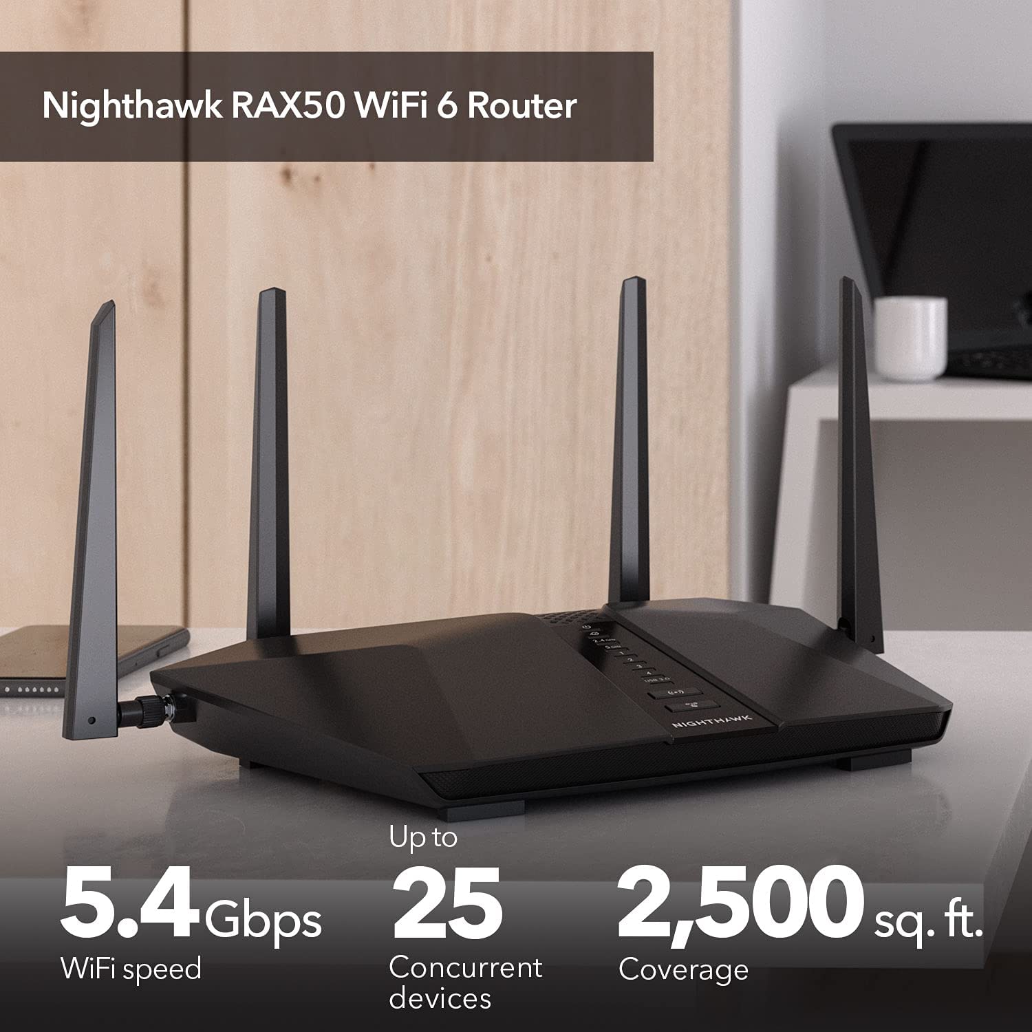NETGEAR - Nighthawk AX5400 WiFi 6 Router, 5.4Gbps (RAX50) - image 2 of 6