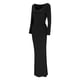 thumbnail image 4 of Vestido largo ajustado sin espalda, de color liso y cuello en V, para mujer: estilo informal y sexy para fiestas, trabajo y vacaciones, 4 of 5