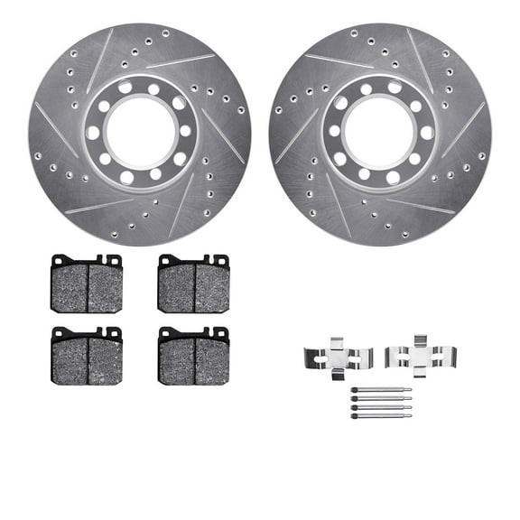 Dynamic Friction Company Front Brake Rotors-Drilled and Slotted-Silver with 5000 Advanced Brake Pads includes Hardware 7512-63018