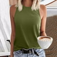 thumbnail image 2 of AWZXDE Women Solid Color Round Neck Sleeveless Casual Loose Basic Shirt Style Camisole Tops For Women For Summer Comfort Army Green,S, 2 of 4