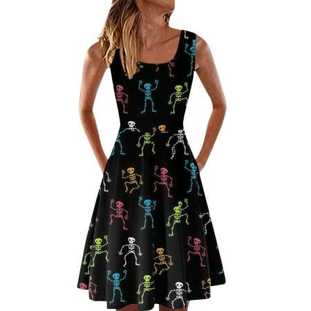 

Pink Dress Valentines Dress for Women Women Summer Dresses Beach Halloween Print Sleeveless Crewneck Casual Loose Fit Tank Dress on Clearance Prom Dresses Womens Tops Dressy Casual Black L